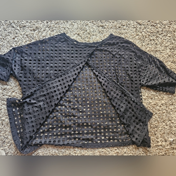 Clara Sun Woo black Net eyelet open back short-sleeve minimalist top size M - Picture 7 of 9